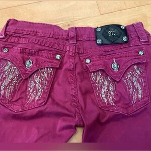 Miss Me Rasberry Skinny Jeans Pants 29x32 embellished angel wing pockets